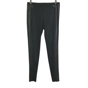 Trouve | Women's Black Faux Leather Trim Skinny Leggings/Pants (Size Large)